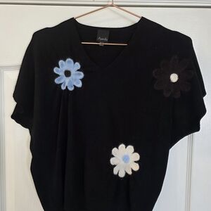 Avoca Black Top with Floral Accents